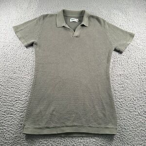Wellen Huckberry Men's Croquet Knit Polo Shirt Olive Green Medium 100% Cotton